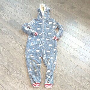 Girls Fleece Holiday Animal Print Onesie With Hood -size 8 excellent Condition